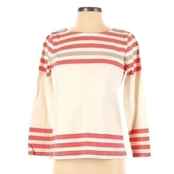 J. Crew | Sailor Tee in Engineered Stripe Coral Tan Cotton Blouse Size XS - Picture 1 of 2